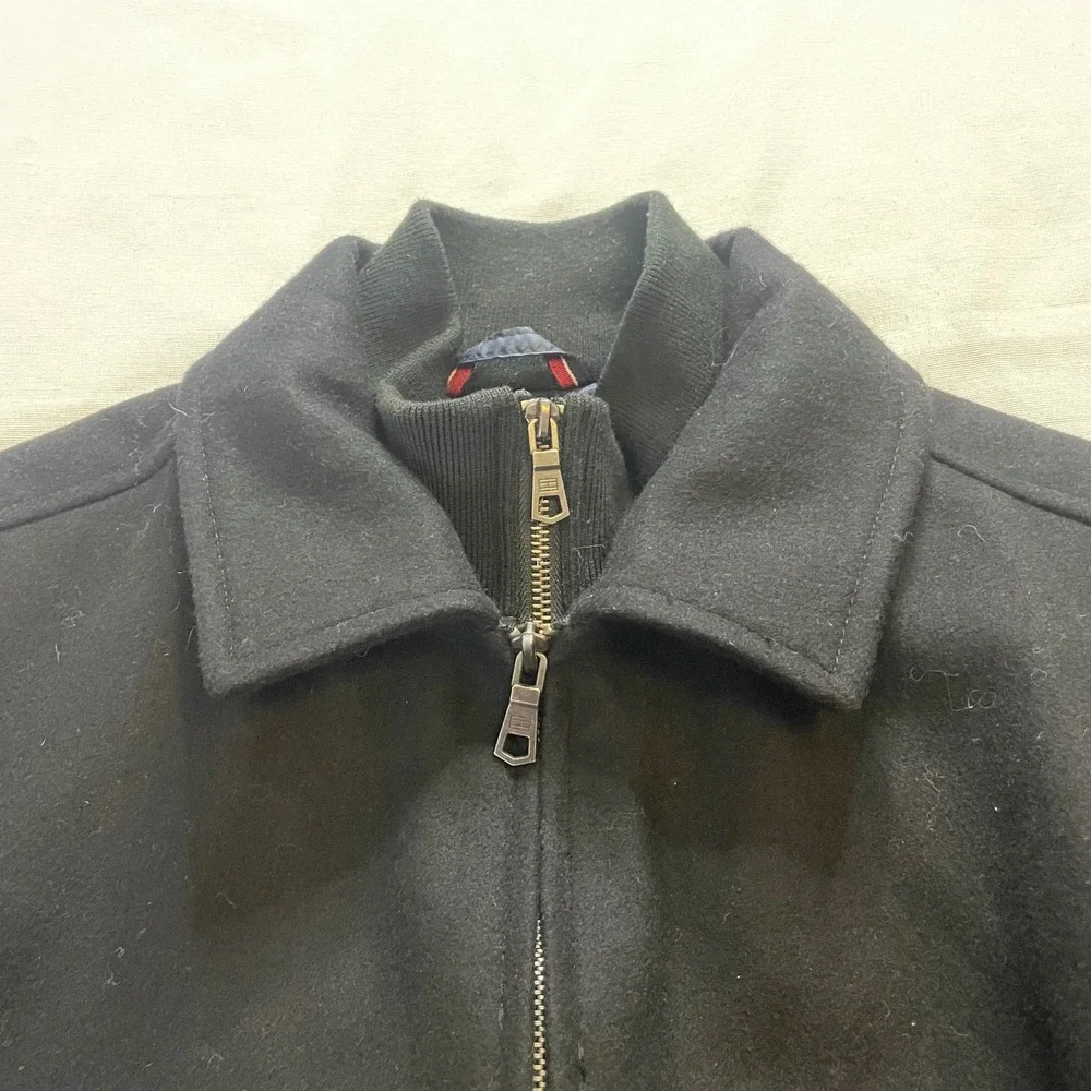 Tommy Hilfiger Jacket Mens Small Black Wool Blend Quilted Bib Zip Up Peacoat